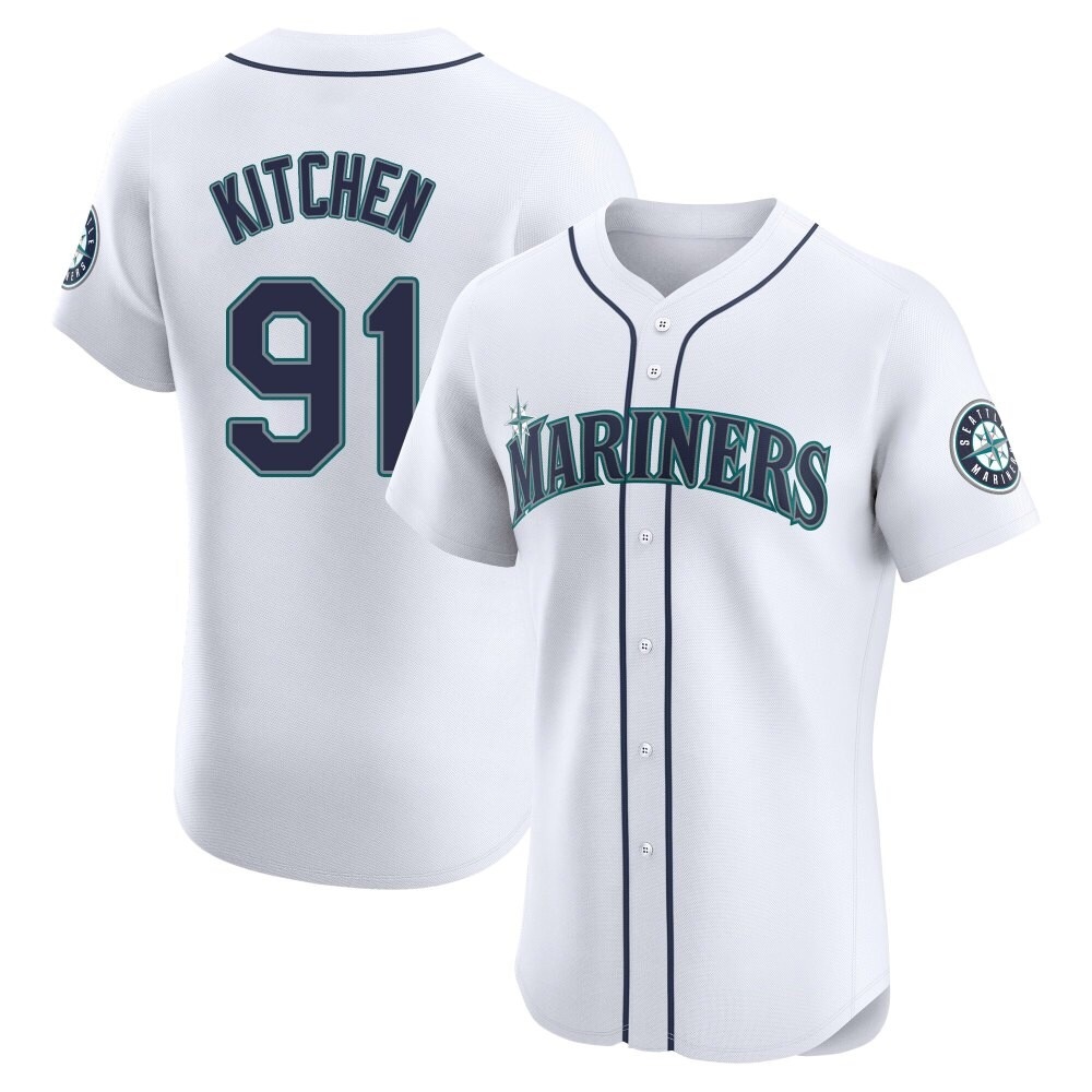 Elite Austin Kitchen Men's Seattle Mariners White Home Jersey Elite Austin Kitchen Men's Seattle Mariners White Home Jersey
