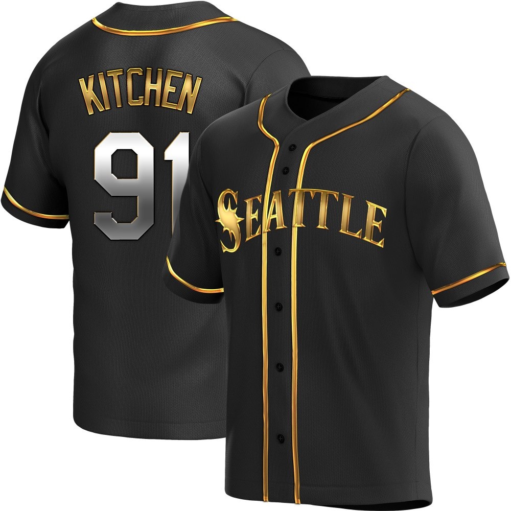 Replica Austin Kitchen Men's Seattle Mariners Black Golden Alternate Jersey Replica Austin Kitchen Men's Seattle Mariners Black Golden Alternate Jersey