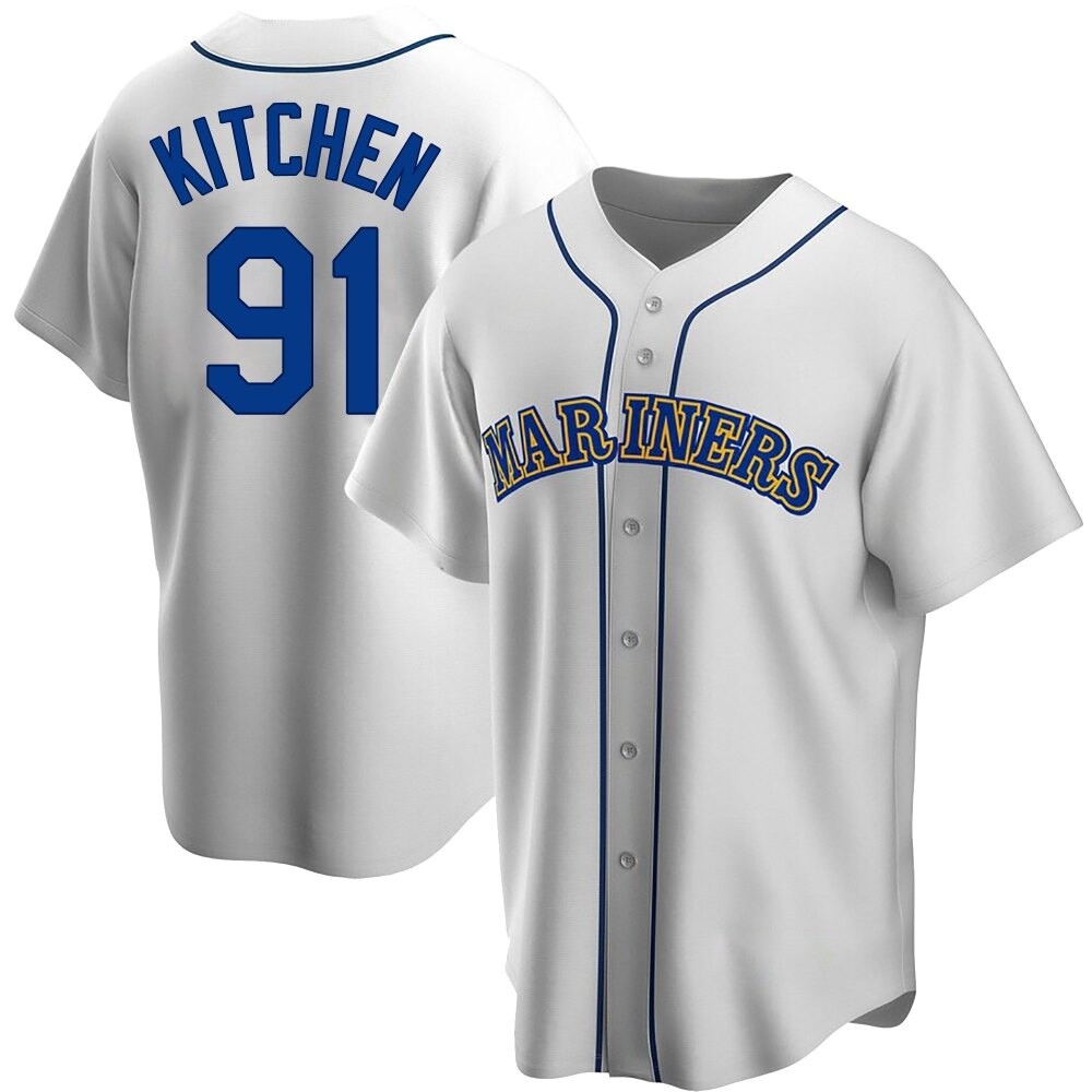 Replica Austin Kitchen Men's Seattle Mariners White Home Cooperstown Collection Jersey
