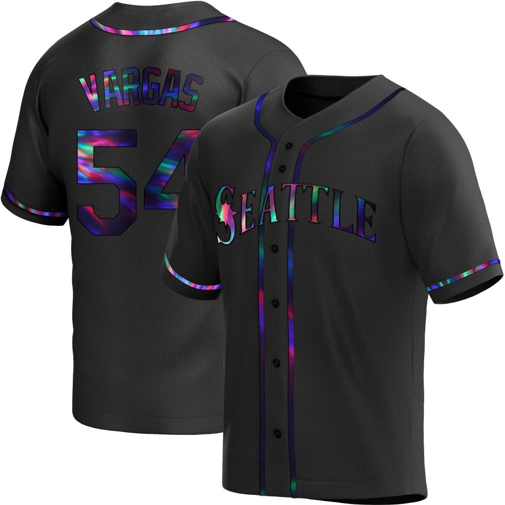 Replica Carlos Vargas Men's Seattle Mariners Black Holographic Alternate Jersey Replica Carlos Vargas Men's Seattle Mariners Black Holographic Alternate Jersey