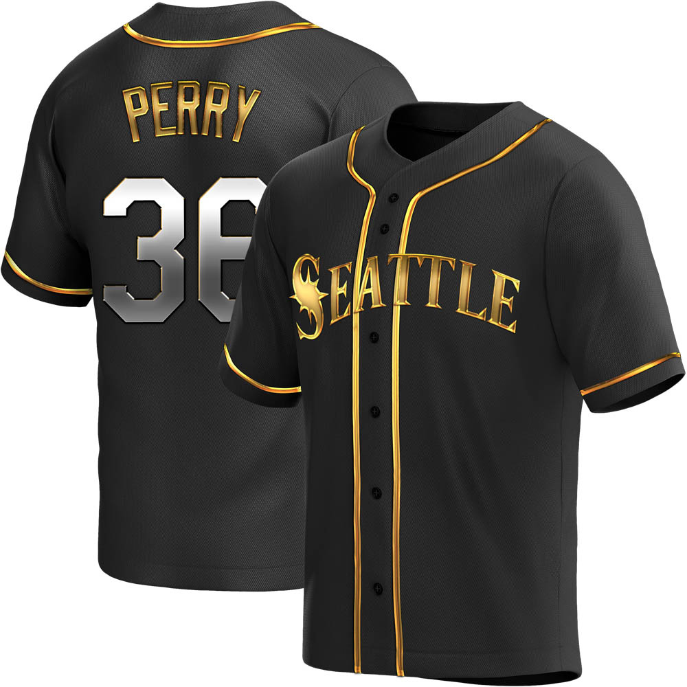 Replica Gaylord Perry Men's Seattle Mariners Black Golden Alternate Jersey