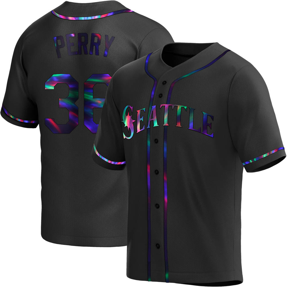 Replica Gaylord Perry Men's Seattle Mariners Black Holographic Alternate Jersey