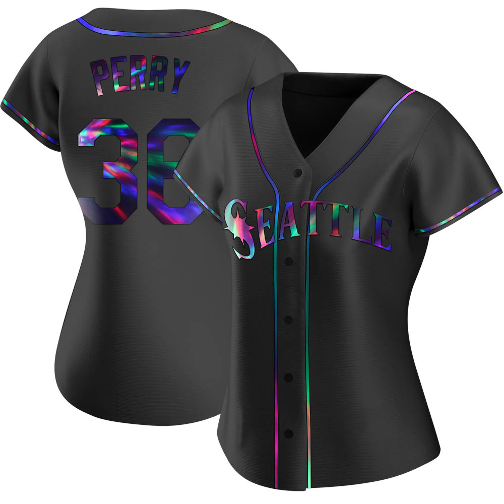 Replica Gaylord Perry Women's Seattle Mariners Black Holographic Alternate Jersey Replica Gaylord Perry Women's Seattle Mariners Black Holographic Alternate Jersey