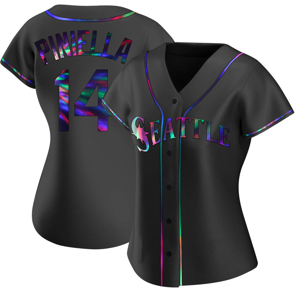 Replica Lou Piniella Women's Seattle Mariners Black Holographic Alternate Jersey Replica Lou Piniella Women's Seattle Mariners Black Holographic Alternate Jersey