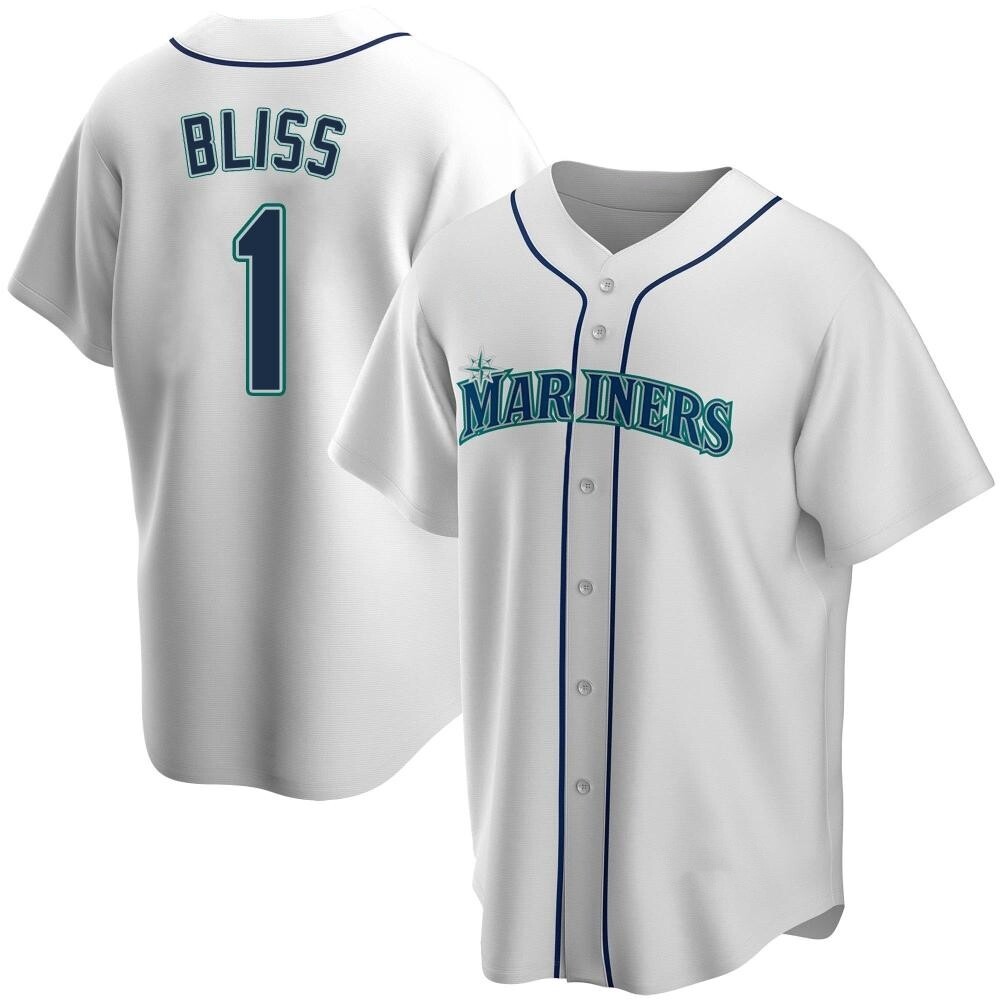 Replica Ryan Bliss Men's Seattle Mariners White Home Jersey Replica Ryan Bliss Men's Seattle Mariners White Home Jersey